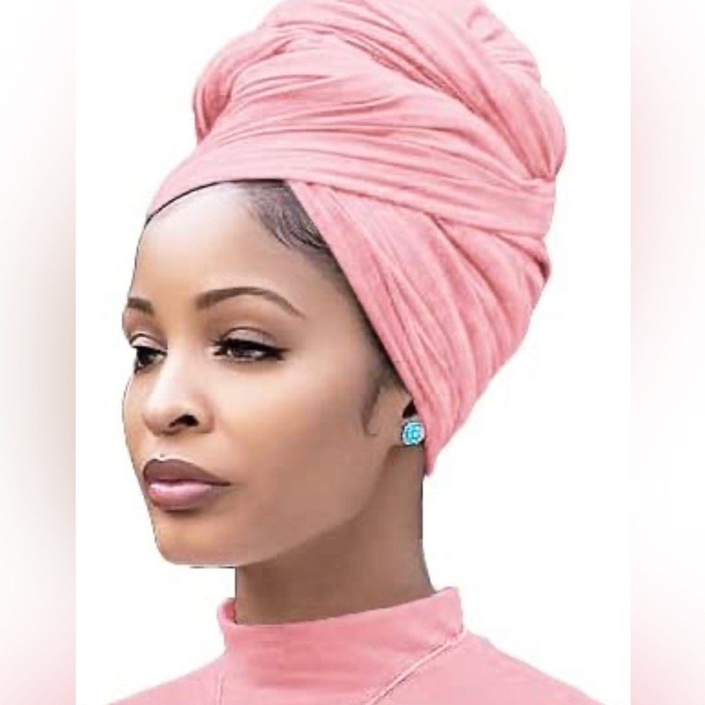 Pink Stretch Turban African Head Wraps Scarf Soft Hijab for Locs Braids